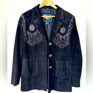 Cripple Creek Vintage Beaded Black Leather Jacket Medium 🤠